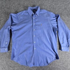 Ralph Lauren Yarmouth Mens Button down Shirt Size 17-36 Blue Long Sleeve Logo